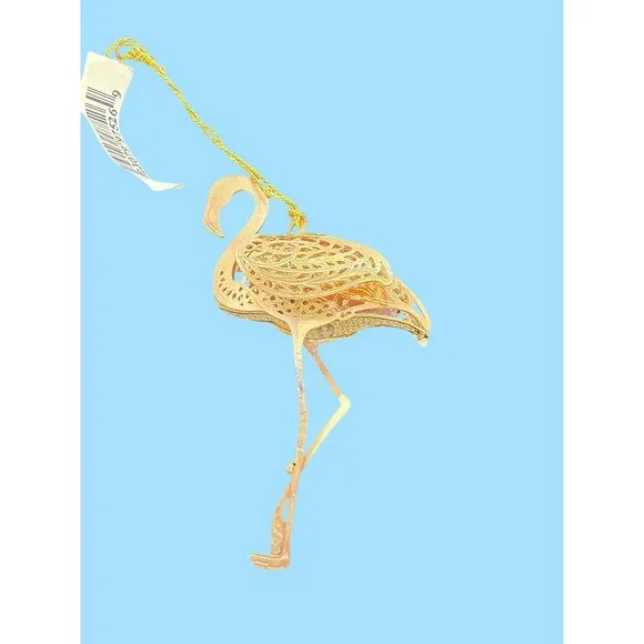 VTG Baldwin Flamingo Ornament 3D Tropical Collection Rose Gold Metal Filigree - Picture 4 of 11